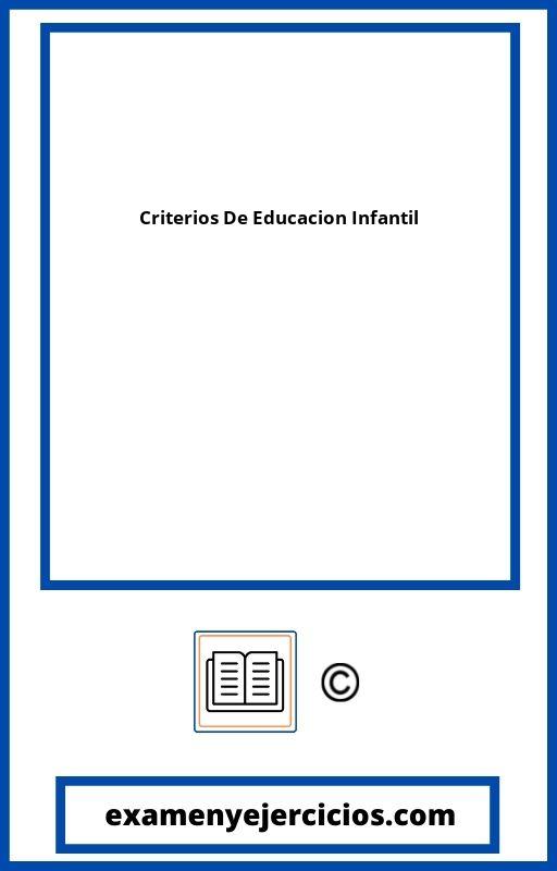 Criterios De Evaluacion Educacion Infantil
